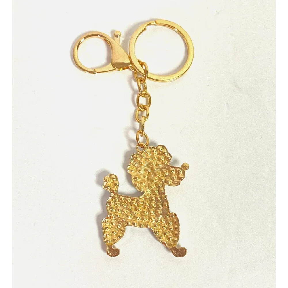 Poodle Rhinestone Keychain Bag Charm Blue Pink Multicolor Gold Tone Metal New